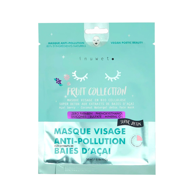 MASQUE FRUIT COLLECTION VISAGE EN BIO-CELLULOSE- DÉTOX- BAIES D'ACAI
